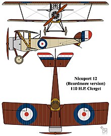 Drawing of late production Beardmore-built Nieuport 12 incorporating their modifications Nieuport 12 (Beardmore) colourized drawing.jpg