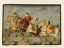 Painting depicting Sikh horsemen hunting boar and deer, circa 1790 Painting depicting a Sikh horseman hunting boar and deer.jpg