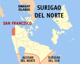 San Francisco na Surigao do Norte Coordenadas : 9°46'40"N, 125°25'23"E