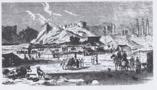 هیئت نمایندگانی پروس در تخت جمشید از کتاب ه. بروکش (لایپزیک ۱۸۶۲–۳)