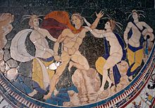 The mythological abduction or "rape" of Hylas by the nymphs (opus sectile, basilica of Junius Bassus, 4th century AD) Rape Hylas Massimo.jpg