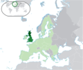 Location of Scotland (dark green) in the United Kingdom (mid green) in the European Union (light green).