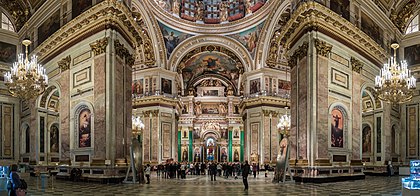 Vista panorâmica do interior da catedral ortodoxa de Santo Isaac em São Petersburgo, Rússia. (definição 9 216 × 4 303)