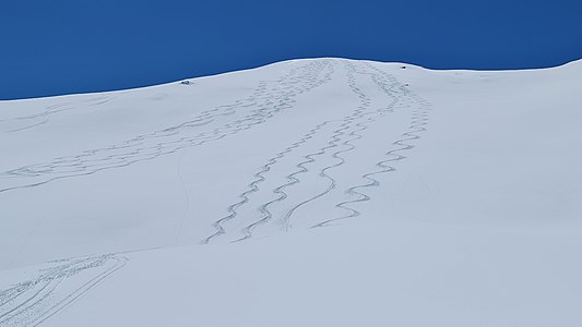 Skispuren auf dem Nordhang des Chlin Hüreli.