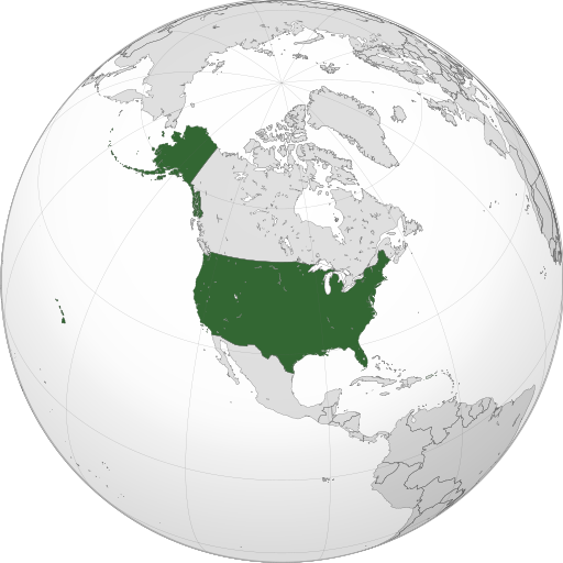 Orthographic map of the U.S. in North America