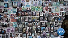 The wall with images of fallen Armenian soldiers. According to Artsakhian President, mainly 18-20 year old soldiers fought in hostilities. Wall with images of fallen Armenian soldiers during the 2020 Nagorno-Karabakh war.jpg