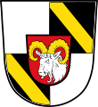 Gemeinde Dietersheim Geviert von Silber und Schwarz mit aufgelegtem roten Herzschild, darin ein silberner Widderrumpf mit goldenen Hörnern; in zwei und drei ein goldener Schrägbalken.