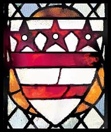 Coat of arms of the Washington family in fifteenth-century stained glass at Selby Abbey, England Washington coat of arms.jpg