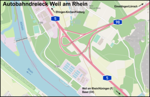 Übersichtskarte Autobahndreieck Weil am Rhein
