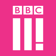 On a hot pink background, 3 square blocks spell out BBC. Underneath the BBC logo, there are 3 more rectangular blocks. The 3rd block is in the shape of an exclamation mark.