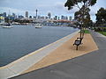 Blackwattle Bay view from end of Cook Street, Glebe Point, across to Sydney Fish Market and Sydney CBD