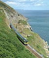 The railway along the cliffs of Bray Head with traces of the old alignment