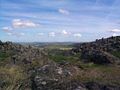 At the top of Brough Law - the nearby hill. It was once an old fort but is now just a circle of tumbled down stones.