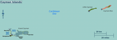 Mapa regionů Kajmanských ostrovů