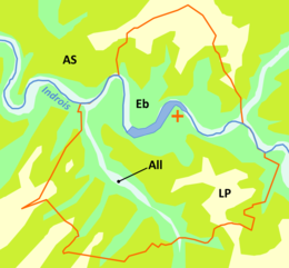 Vue d'une carte répartissant un territoire communal en grandes zones géologiques