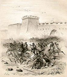 The joint capture of Bari by Franco-Lombard troops under the direction of the Emperor Louis II in 871. Emperor Louis II before Bari.jpg