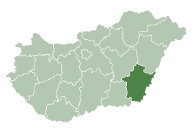 Karta Mađarske sa pozicijom Županije Békés