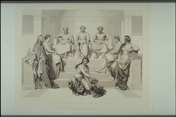 L’Hémicycle des beaux-arts (1853) d'après Paul Delaroche, burin d'Henriquel-Dupont.