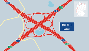 Übersichtskarte Autobahnkreuz Lübeck