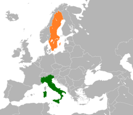 Mappa che indica l'ubicazione di Italia e Svezia