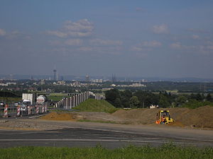 Gezicht op Keulen vanuit Frechen, verzorgingsplaats langs Bundesautobahn 4