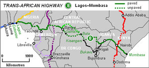 Map of route of Lagos–Mombasa Trans-African Hi...