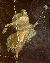 Pompeii'den ipek elbiseli bir maenad gösteren bir Roma fresk, MS 1. yüzyıl