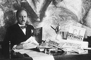 Filippo Tommaso Marinetti, author of the Futurist Manifesto (1908) and later the co-author of the Fascist Manifesto (1919) Manifesto of Futurism.jpg