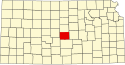Harta statului Kansas indicând comitatul Rice