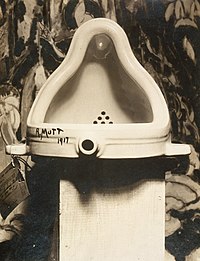 Marcel Duchamp, Fountain, 1917. Photograph by Alfred Stieglitz Marcel Duchamp, 1917, Fountain, photograph by Alfred Stieglitz.jpg