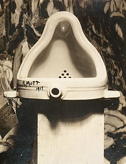 The cultural provocation of avant-garde art: Fountain (1917) by Marcel Duchamp.
(Alfred Stieglitz) Marcel Duchamp, 1917, Fountain, photograph by Alfred Stieglitz.jpg