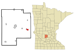 Location of Dassel within Meeker County, Minnesota