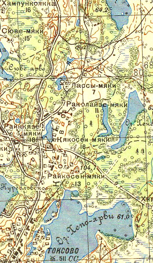 Деревня Койвукюля на карте 1940 года