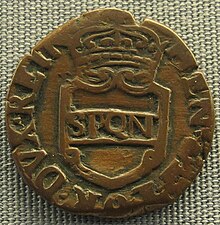 Coin bearing coat of arms. Napoli, repubblica, pubblica del 1648.JPG
