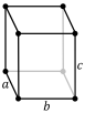 Ortorompska kristalna rešetka, a≠b≠c; α=β=γ=90°