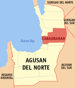 Bản đồ của Agusan del Norte với vị trí của Cabadbaran.