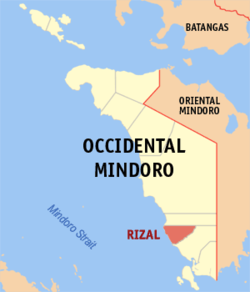 Bản đồ Occidental Mindoro với vị trí của Rizal.