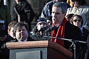 Liberal Leader, Michael Ignatieff speaking at the protest
