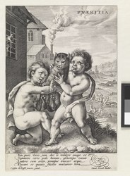 Crispijn van de Passe, Pueritia (uit de serie de verschillende stadia in het leven van de mens), 1599, gravure, 21,9 × 14,8 cm, objectnr A 13106, Amsterdam Museum