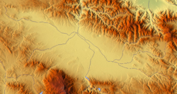 A map of Sofia Valley. Vitosha is in the south; the Balkan Mountains define the valley's northern fringes. The Iskar flows north and forms the Iskar Gorge.