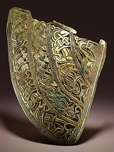 Colour photograph of a cheek guard from the Staffordshire helmet