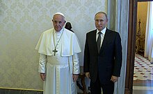 Pope Francis announced that the Vatican is taking part in a secret "peace mission" Vladimir Putin with Franciscus (04-07-2019) 03.jpg