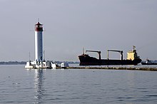 The Vorontsov Lighthouse in the Gulf of Odesa. The city is located on the Black Sea. Vorontsovs'kii maiak.JPG