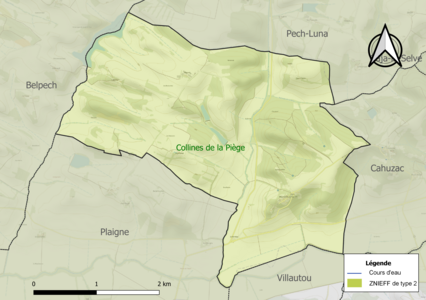 Carte de la ZNIEFF de type 2 sur la commune.