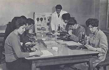 Una classe de biologia a la Universitat de Kabul a finals de la dècada del 1950 o principis de la dècada del 1960