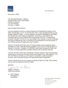 General Services Administration letter to President-elect Barack Obama 2008 GSA letter to President-Elect Barack Obama.pdf