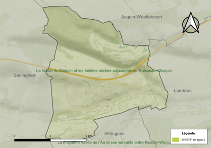 Carte de la ZNIEFF de type 2 sur la commune.