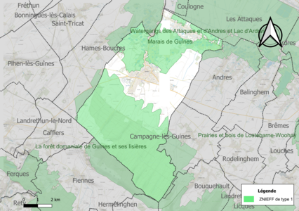 Carte des ZNIEFF de type 1 sur la commune.