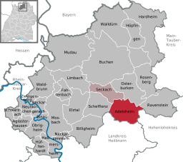 Läget för Adelsheim i Neckar-Odenwald-Kreis