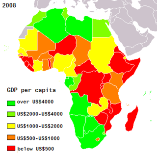 Mapa da África por PIB nominal per capita em 2008 de acordo com o FMI.